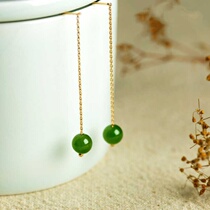 Mung bean natural Hetian Jasper color 3D hard gold inlaid jade earrings earrings