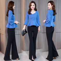 2022 Chunqiu Fashion new collection waist large swing short-style blouses fit with slim foreign air broadlegged pants suit women