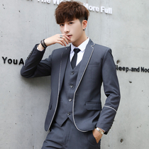 Mens small suit three-piece suit handsome leisure tide male students British slim suit suit jacket 2019 autumn