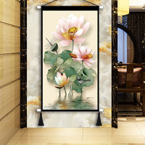 Modern large lotus fabric hanging painting porch living room decorative cloth painting new Chinese corridor wall mural tapestry