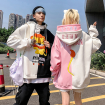 Autumn and winter new lovers with velvet thickened fake two-piece double-hooded sweater mens national tide brand loose trend top jacket