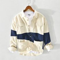 Casual Tooling Long Sleeve Shirt Men Fall New Day Ensemble Collage Jacket Jacket Trendy Loose Pure Cotton Shirt