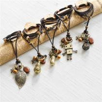 Retro art accessories bronze star leaf cotton linen clothes horse whip rope long sweater necklace female pendant ornaments