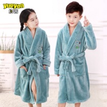 Childrens wear gowns coral velvet pajamas boys baby thick flannel robes Spring and autumn home clothes childrens bathrobe