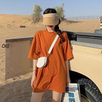 Earth orange short-sleeved t-shirt womens loose mid-length dirty orange undershirt missing orange half-sleeved top ins western summer