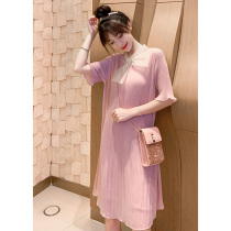 Gentle wind pregnant woman with dress and butterfly knot short sleeve 100 plexen Snow spinning loose a word dress Summer sweets go out