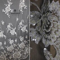 Taiwan new handmade nail bead sequin embroidery lace fabric m151 wedding dress original designer fabric