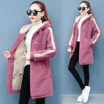 2020 autumn and winter New Korean large size womens long loose lamb wool plus velvet padded cardigan sweater jacket