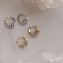 Korean version of a two-wearing diamond earrings female 925 silver pin ins niche design students simple geometric earrings