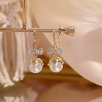 High-grade sense earrings temperament net red pearl earrings 2020 new trend simple silver net red bow earrings