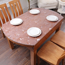 Simple waterproof household solid wood dining table foldable telescopic large round table Hotel tablecloth Hotel mat Crystal board
