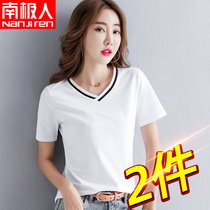 White Short Sleeve Woman 2022 New Summer Womens Dress V Collar Loose Korean version design sensation with a small crowd of thin blouses