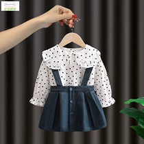 Harness skirt suit girl Xia Chunqiu clothing 2021 new Korean version female baby Two sets of children foreign air mesh red cover