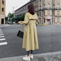 2021 spring and autumn new khaki windbreaker womens long British style slim small coat temperament coat