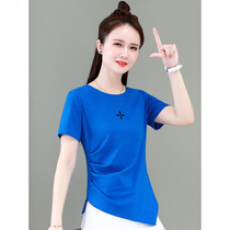 ins Clayin Blue Short Sleeve T Shirt Woman Irregularly Designed Half Sleeve Tops 2022 New Summer Clothing