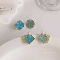 Foggy Blue Asymmetrical Earrings 2021 New Tide Ear Nail Small Crowddesign Sensation Superior Web Red Retro Ear Accessories