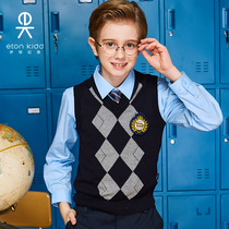 Eaton Gide Primary and Secondary School Uniforms Boys and Girls Spring Cotton V-neck Rhombus Knitted Wool Vest Vest 15B001