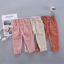 Childrens girls carrot pants spring and autumn pants 2021 new small children female baby elastic casual pants Korean trousers