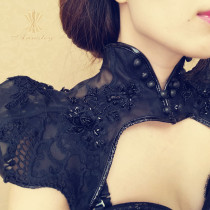  Annzley black lace handmade waistcoat 09 new outer small shawl jacket beaded embroidered edge thin section