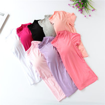 Bra-free Modal short-sleeved T-shirt Pajamas Womens summer with chest pad underwear Sports slim-fit top base shirt thin