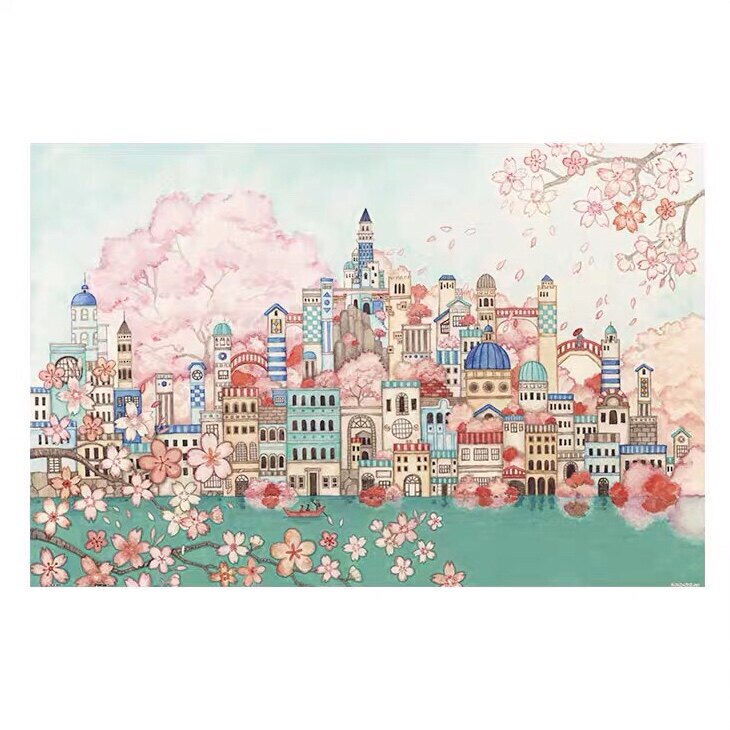 3D-JP Plastic Puzzle 600 Pieces of hand diy reduction gift blue cherry blue blue blue cherry blossom capital H2456 3djp