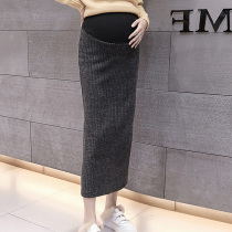 Pregnant womens skirt autumn and winter New Long back split hip skirt knitted belly wool skirt professional one-step skirt