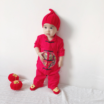 Chinese style newborn baby one-piece clothes Full moon big red Tang dress New Years New Year Festive Male baby New Years suit
