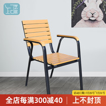 (Single chair)Yiju teak color single chair Leisure single backrest chair Household outdoor balcony anti-corrosion wood outdoor