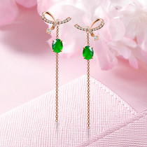 Kun Hao jewelry jade earrings 18K gold inlaid womens earrings earrings bow design comfortable and not allergic