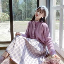 Purple Short Sweater Sweatshirt Woman Blouse 2022 Spring Autumn Dress New small Lazy Wind Loose Knit Jacket