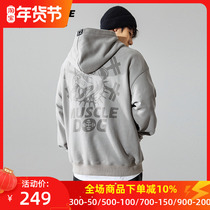 Muscle Dog Basic Printed Hooded Sweater Mens Tide Brand American Autumn and Winter Sports Fitness Hoodie Pullover