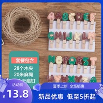 Hanging rope Hanging vintage hemp rope decorative wooden Korean photo clip Wall small wooden clip light string personality bedroom