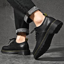 Rocu Leather Shoes Men Genuine Leather Winter 2020 New Light Lavish Retro Fashion Men Shoes Small Leather Shoes Black Casual Low Gang