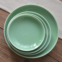 Dragon Springs Green Porcelain Vegetarian Noodle Dishes Home Cutlery Deep Pan Minimalist Soup Pan Creative Ceramic Round Pan