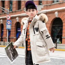 Next win childrens down jacket long plus velvet padded 2021 Winter New coat boy Korean version of foreign gas