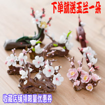 Ceramic tea pet plum blossom ornaments handmade stump boutique tea line incense plug holder tea mat jewelry Magnolia orchid