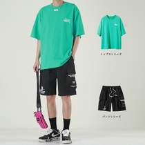 Tooling shorts mens summer thin section wear loose five-point casual pants trend net red ruffian handsome suit mens set