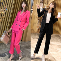 2022 spring autumn goods Meimei red suit suit womens temperament double-row buckle Western suit jacket 90% pants fashion Two sets