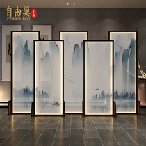 New Chinese style solid wood landscape light-emitting living room Hotel Villa lobby high-end customized mobile seat screen