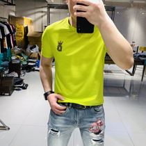 2020 Summer new European and American trend fashion color simple mercerized cotton round neck slim casual short sleeve T-shirt men
