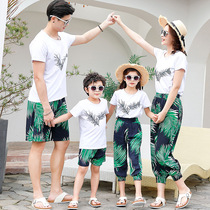 Seaside pro-loading beach Resort Coconut Woods Summer Short Sleeve Suit Mother Woman Broadlegged Pants Family of Four Mother-son Short Sleeves