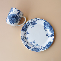 slx forest bear export elegant blue and white series Big Flower steak dinner plate Western style home plate tableware Cup