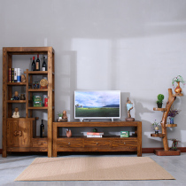 Old elm New Chinese TV cabinet combination wall Small apartment Modern living room bedroom small side cabinet Solid wood shelf