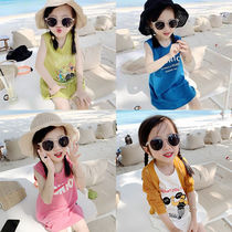 2022 pure cotton girl one-piece dress sleeveless new summer fit children dress casual ocean gas baby cartoon one-piece dress