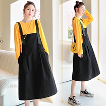 Pregnant woman with dress for dress and autumn clothes senior foreign air skirt 2021 new fashion models Two sets of long sleeves blouses spring and autumn