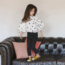 Spring and Summer Girl doll shirt 2021 Korean version of new cotton polo point loose top Tong children lantern sleeve t-shirt