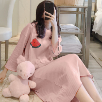 Korean version pyjamas womens spring and autumn frescoed students sweet and pure cotton long sleeves Long sleeves Sleeping Skirt Loose can be worn outside the home clothes