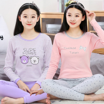 Autumn clothes and trousers girls cotton thin suit girl thermal underwear junior high school students Middle collar bottom thin autumn and winter