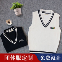 Knitted vest vest vest V collar wool vest boys and girls school uniforms cotton waistcoat college style custom LOGO embroidery