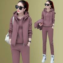 Autumn and winter womens clothing plus velvet thickened warm fashion sweater casual sports cotton three-piece suit trendy